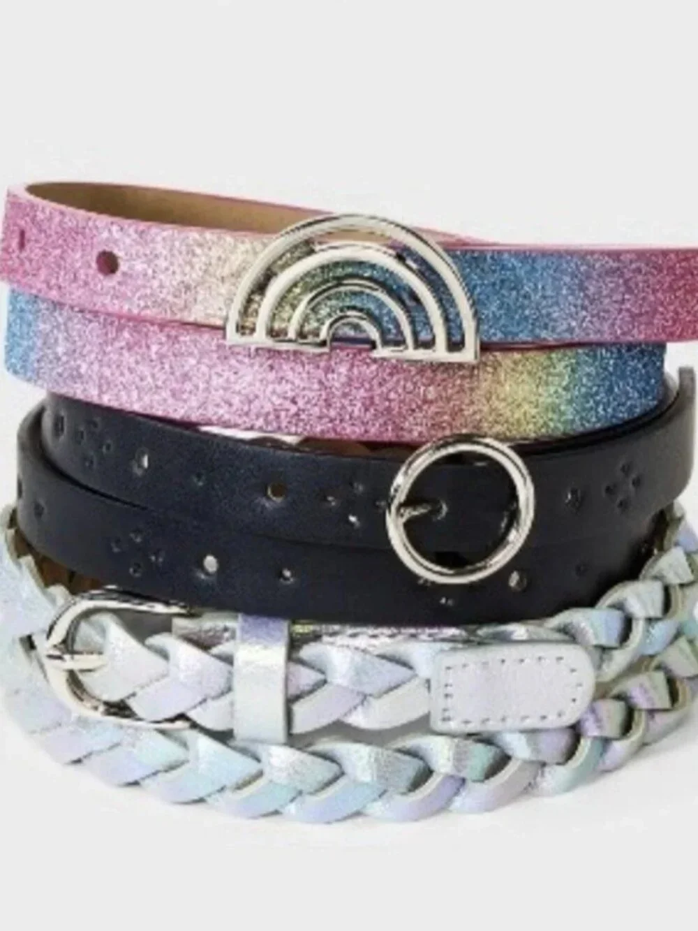 NWT Cat & Jack Girls Belts Bundle – 3 Sets Glitter, Braided & Black (Size M)
